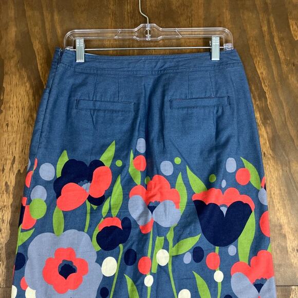 Boden Womens Skirt Blue Floral 100% Cotton Pull On Side Zip 6 Long - Picture 9 of 10